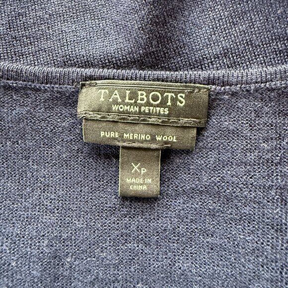 Talbots Petites XP dark blue long sleeve v-neck pullover stretchy wool sweater - Picture 7 of 8
